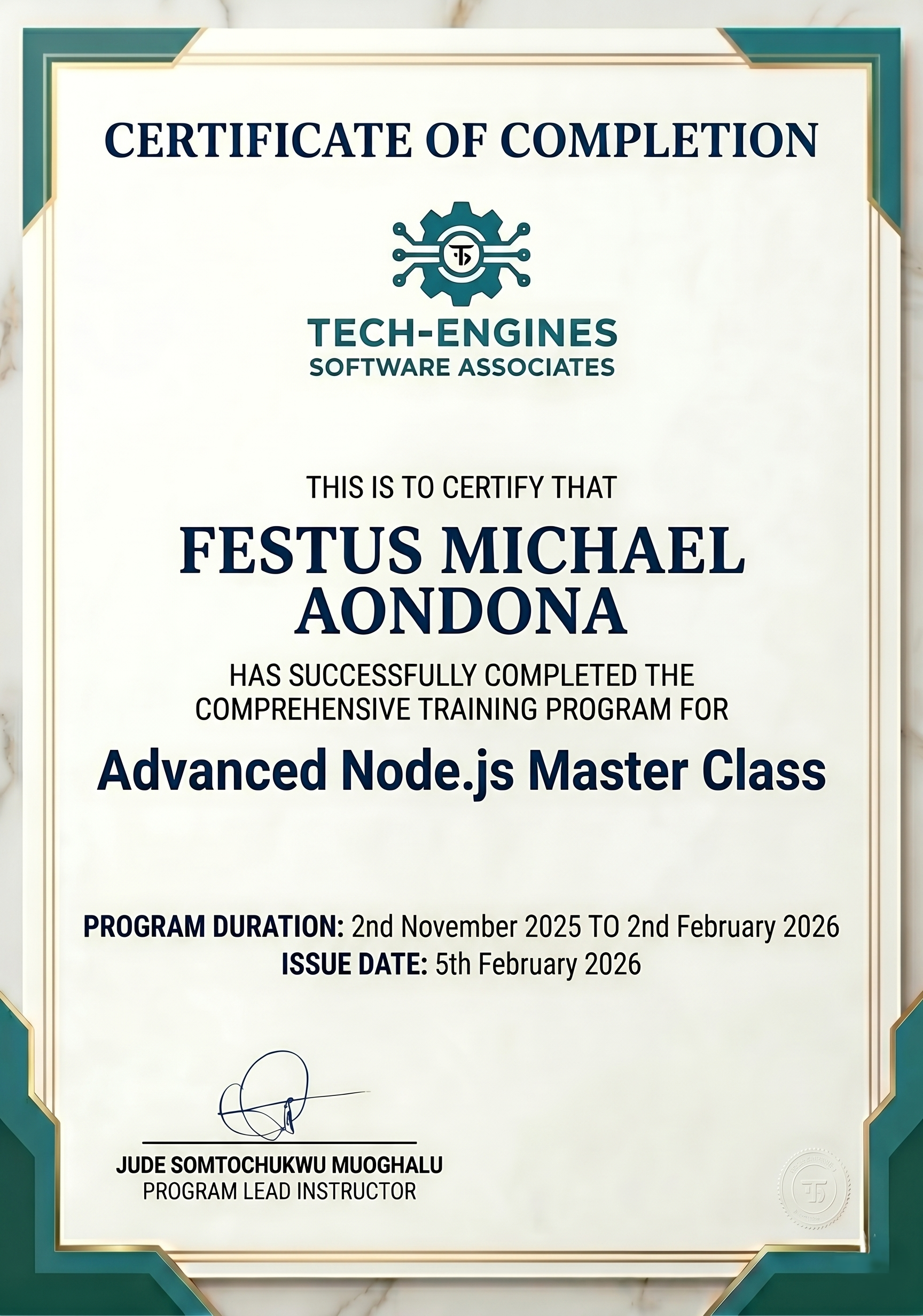 Festus Certificate